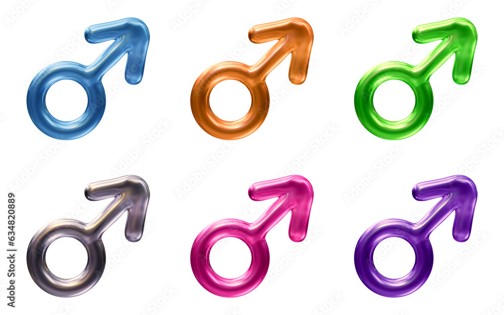 Poster set of male symbol icon in 3d rendering isolated on transparent background for gender concept