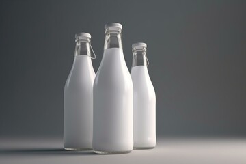 3D render of a white soda bottle on a plain background with multiple left orientations. Generative AI