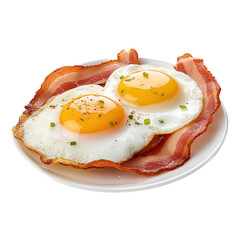 eggs and bacon, side view,  in a PNG, in a healthy breakfast-themed, isolated, and transparent photorealistic illustration. Generative ai