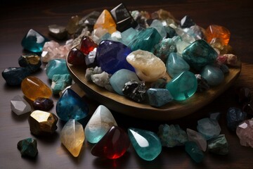 Naklejka premium Gemstone crystals & minerals for esoteric practice, Feng Shui & Reiki therapy. Generative AI