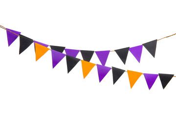 Fototapeta premium Garlands made of paper flags for Halloween celebration on white background