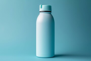 A white isolated water bottle with tight cap in light blue. Generative AI