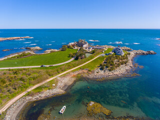 Aerial view of historic mansions at Ocean Drive Historic District near Goose Neck in city of...