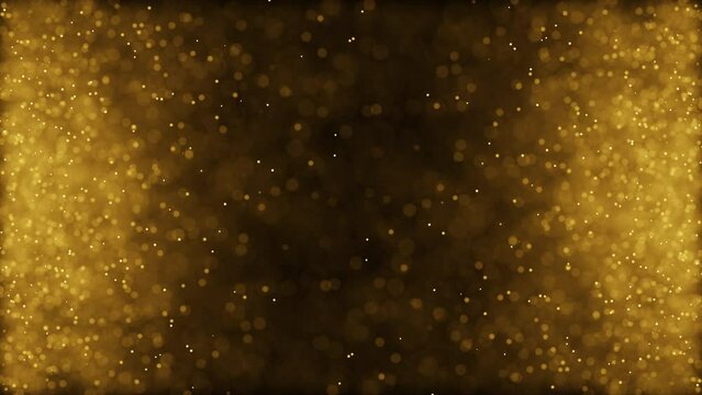 Gold particles abstract background with shining golden floor particle stars dust.Beautiful futuristic glittering in space on black background.