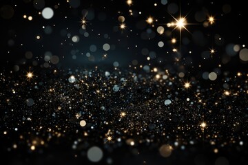 Fototapeta na wymiar Merry Christmas or Happy New Year! Black bokeh golden glitter, banner for New Year, New Year's Eve, Chinese New Year, christmas or black friday