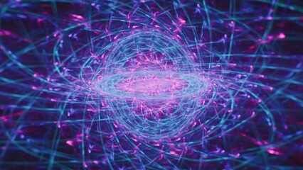 Center of the galaxy sound waves visualized, vibrant colorful vibrational cymatics background beats in motion, spiritual visual awakening, intricate flowing geometric patterns, seamless looped.
