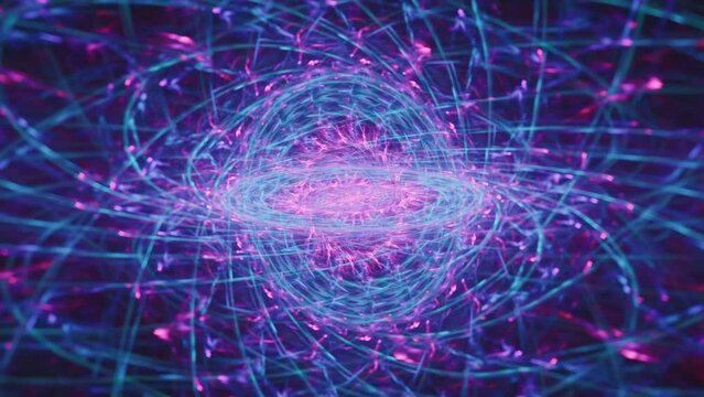 Center of the galaxy sound waves visualized, vibrant colorful vibrational cymatics background beats in motion, spiritual visual awakening, intricate flowing geometric patterns, seamless looped.