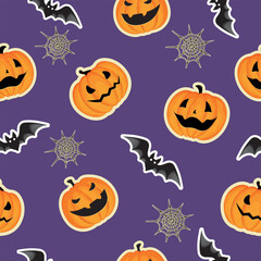pattern halloween cartoon style on purple background