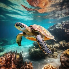 Fototapeta premium Aqua Adventure: Exploring the Deep Sea with Captivating Sea Turtle Photography