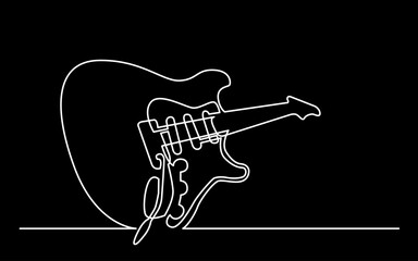 Obraz na płótnie Canvas continuous line drawing vector illustration with FULLY EDITABLE STROKE of guitar as concept of guitarist music