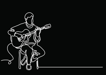Fototapeta na wymiar continuous line drawing vector illustration with FULLY EDITABLE STROKE of guitar as concept of guitarist music