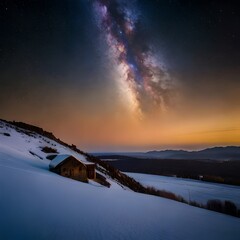 Night Aurora in mountains view on milky way