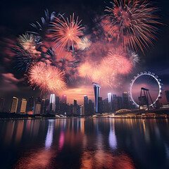fireworks over the river in dubai night
