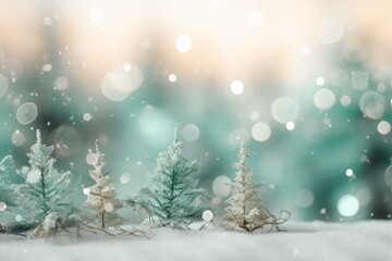 Obraz na płótnie Canvas A glittery winter landscape with mint green tones, bokeh, snowflakes, & holiday vibes. Generative AI