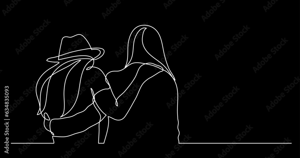 Poster continuous line drawing vector illustration with fully editable stroke of close friends together as 