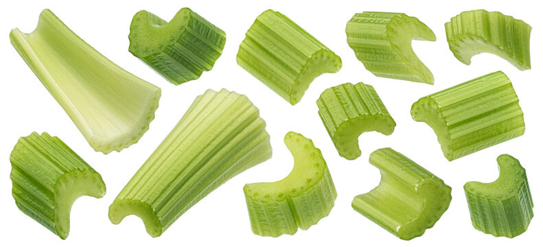 Chopped celery isolated on white background with clipping path