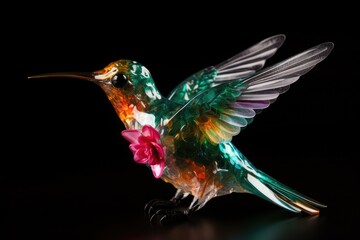 Colorful hummingbird amidst the vibrant flowers., generative IA