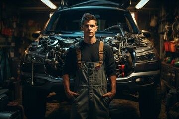 Mechanic in front of a car AI