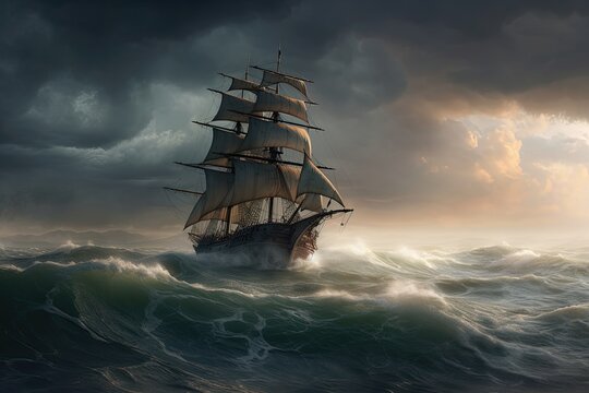Furious storm threatens fragile vessel on the high seas., generative IA © Gabriel