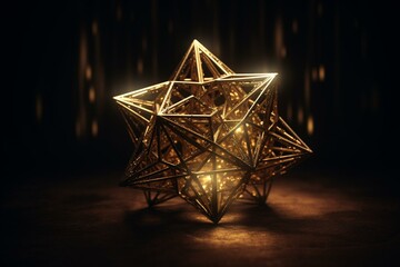 Glowing 3D star composed of double tetrahedrons in a dark background, influenced by sacred geometry. Generative AI