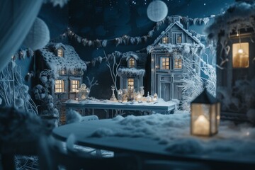 Blue winter night with festive design. Generative AI
