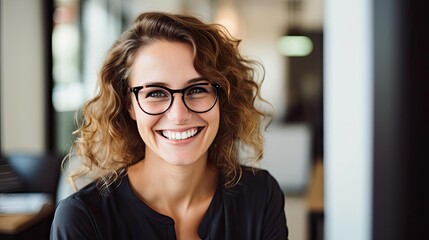 Smiling female psychologist wearing glasses.