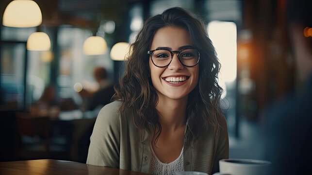 Smiling female writer wearing glasses.