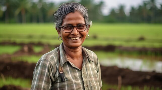 Smiling female farmer wearing glasses