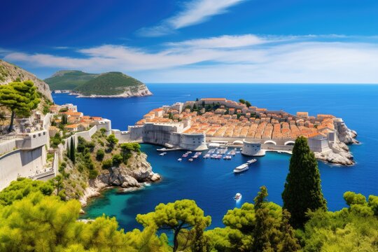 Dubrovnik old town and Adriatic sea, Croatia. A panoramic view of the walled city, Dubrovnik Croatia, AI Generated