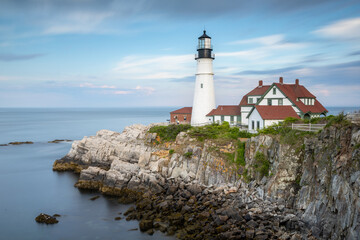 Fototapeta na wymiar Portland Head Lighthouse in Cape Elizabeth, Maine. New England coastal landscape