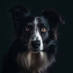 Border collie dog looking at the camera, inside shoot, neutral background