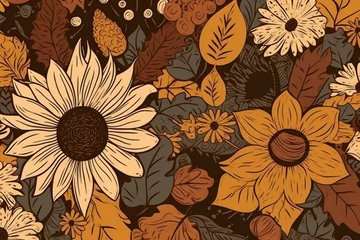 Fototapeten Autumn sunflower pattern, ideal for web or print. Generative AI © Ismael