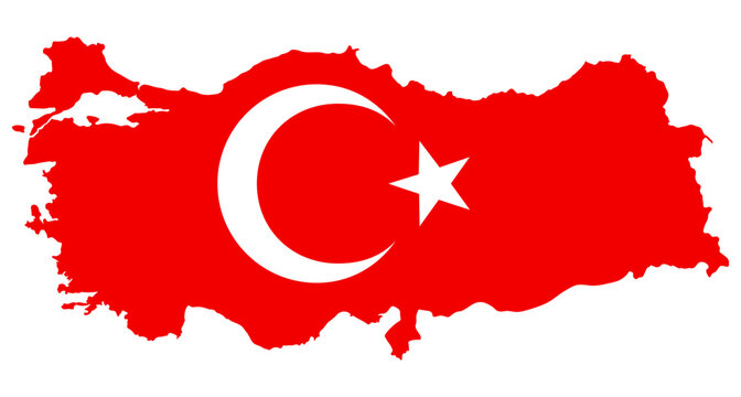 Red Turkey Map Flag Moon Star Symbol Vector Illustration