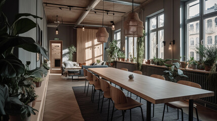 Fototapeta na wymiar Workspace Wonder: Step Inside the Ultimate Co-Working Oasis, Where Style Meets Productivity! Interior, Industrial, Scandinavian