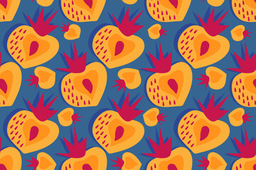 Bright summer, colorful, tasty, sweet strawberries. Trendy, stylish, fashionable, seamless vector pattern for design and decoration.