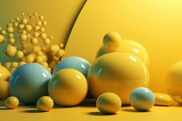 Modern 3D art with yellow spheres on a trendy background. Generative AI