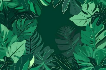 Tropical green foliage background for nature-themed social media posts and banners. Generative AI