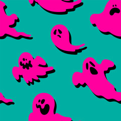 A pattern of ghosts. Halloween Ghost Silhouettes Set, Ghost Doodle Collection