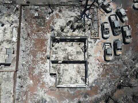 Burnt home in Lahaina from brushfires