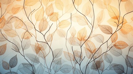  a painting of leaves on a wall with a blue background.  generative ai