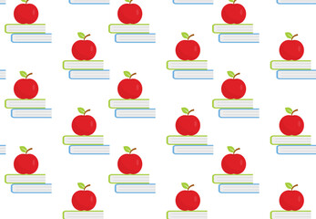 Books and apple pattern. School design. Vector illustration