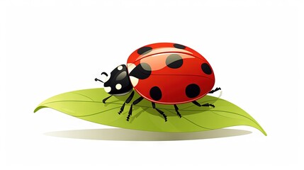  a ladybug sitting on a green leaf on a white background.  generative ai