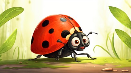 Obraz premium a ladybug standing in the middle of the forest. generative ai