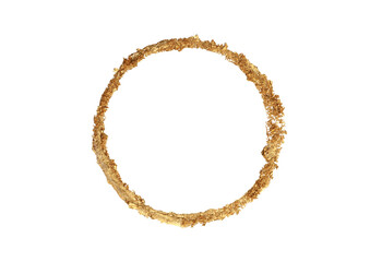 PNG Gold (bronze) glitter empty circle ring frame isolated on transparent background. Abstract copy space texture.