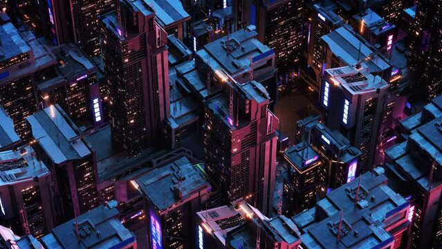 Retro Futuristic City VJ Loop 4K aerial cityscape skyline urban view tokyo drone 3d motion graphics