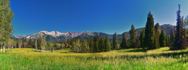 Tibble Fork hiking views from trail Lone Peak Wilderness Uinta Wasatch Cache National Forest, Rocky...