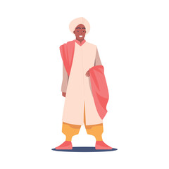 Happy Hindu Man Character in National Costume in Standing Pose Vector Illustration
