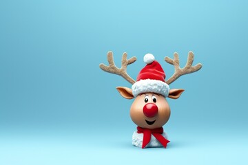 Cute reindeer with Santa hat on light blue background 3D Rendering, 3D Illustration | Generative AI
