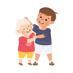 Little Boy and Girl Hugging Together Feel Happy Vector Illustration