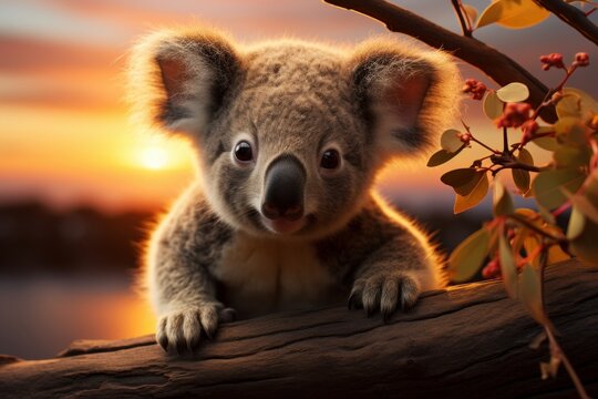 funny baby koala smiling looking at the camera
